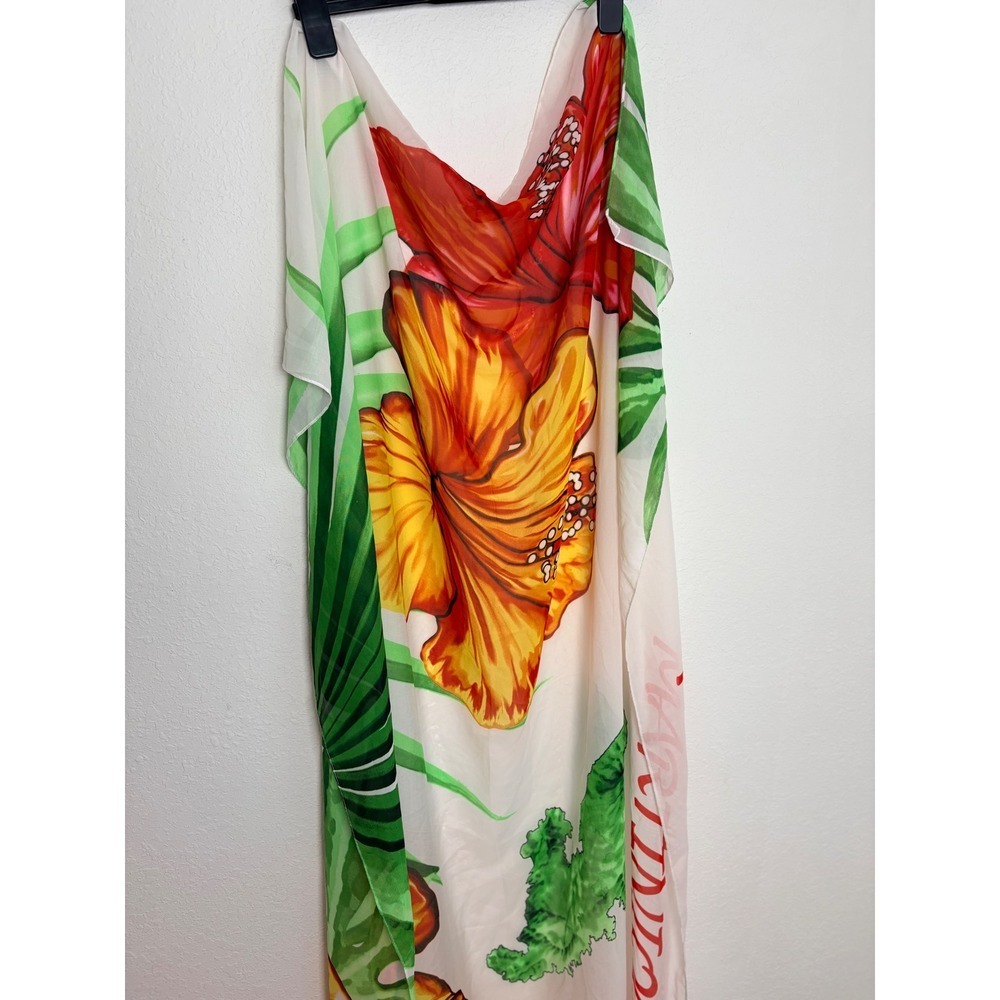 Sarong Wrap beach coverup White Tropical Martinique Hibiscus Excellent Sheer